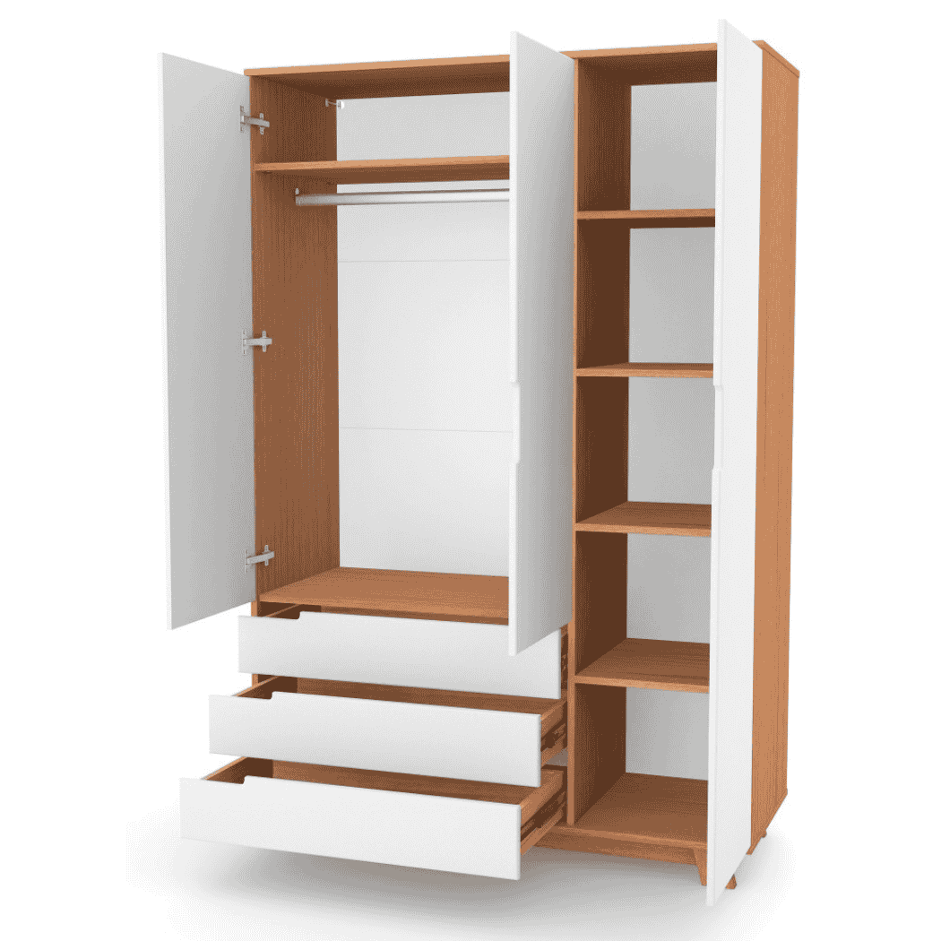 Dětska šatní skřín Lussi 1200 Gekko Kids, Bílá / Přírodní Buk